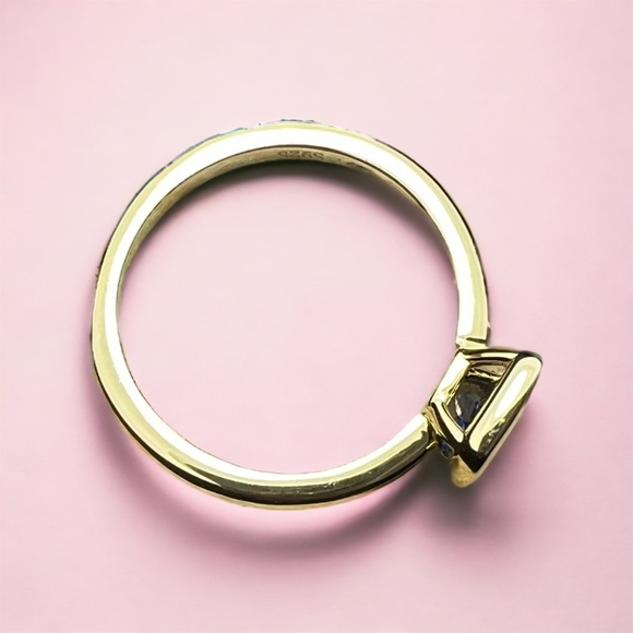 Blue Sapphire Ring 18k Yellow Gold Vermeil , September birthstone , Promise Ring - Picture 3 of 8